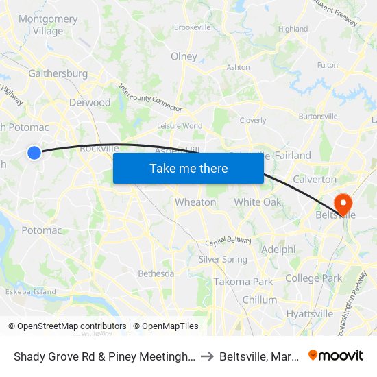 Shady Grove Rd & Piney Meetinghouse Rd to Beltsville, Maryland map