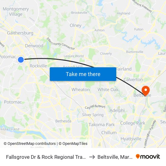 Fallsgrove Dr & Rock Regional Trans Center to Beltsville, Maryland map