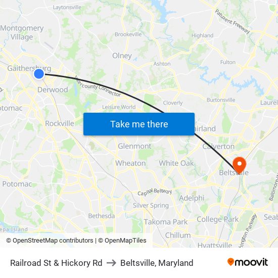 Railroad St & Hickory Rd to Beltsville, Maryland map