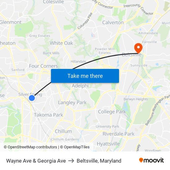 Wayne Ave & Georgia Ave to Beltsville, Maryland map