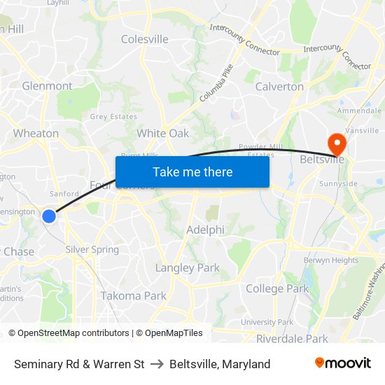 Seminary Rd & Warren St to Beltsville, Maryland map