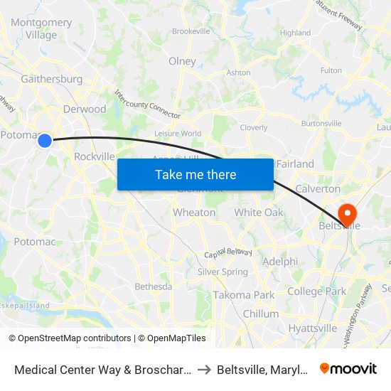 Medical Center Way & Broschart Dr to Beltsville, Maryland map