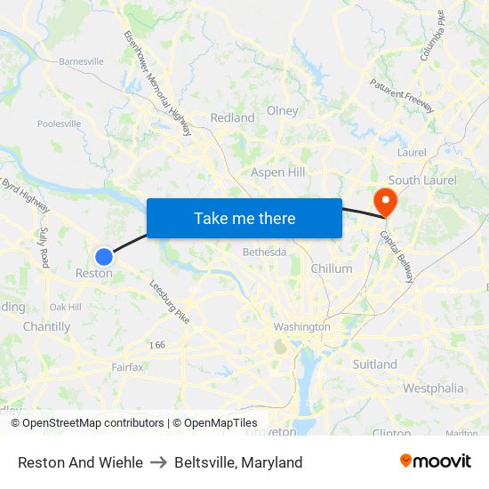 Reston And Wiehle to Beltsville, Maryland map