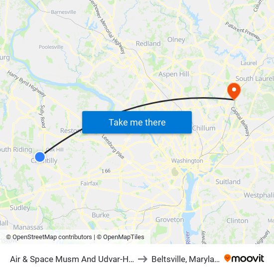 Air & Space Musm And Udvar-Hazy to Beltsville, Maryland map