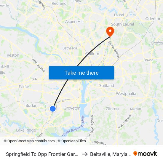 Springfield Tc Opp Frontier Garage to Beltsville, Maryland map