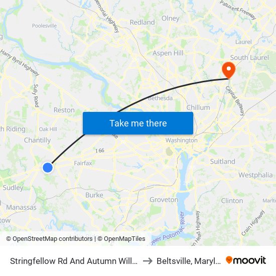 Stringfellow Rd And Autumn Willow Dr to Beltsville, Maryland map