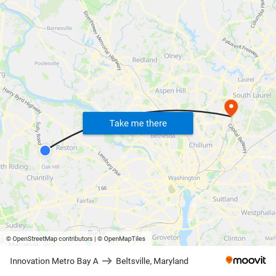 Innovation Metro Bay A to Beltsville, Maryland map