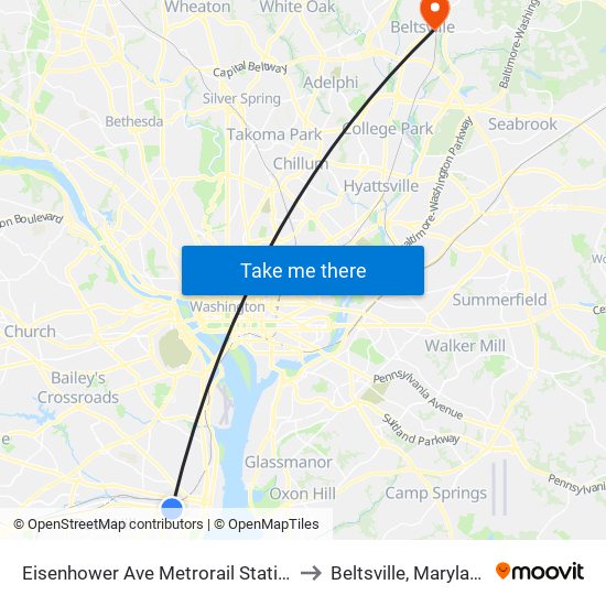 Eisenhower Ave Metrorail Station to Beltsville, Maryland map