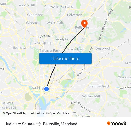 Judiciary Square to Beltsville, Maryland map