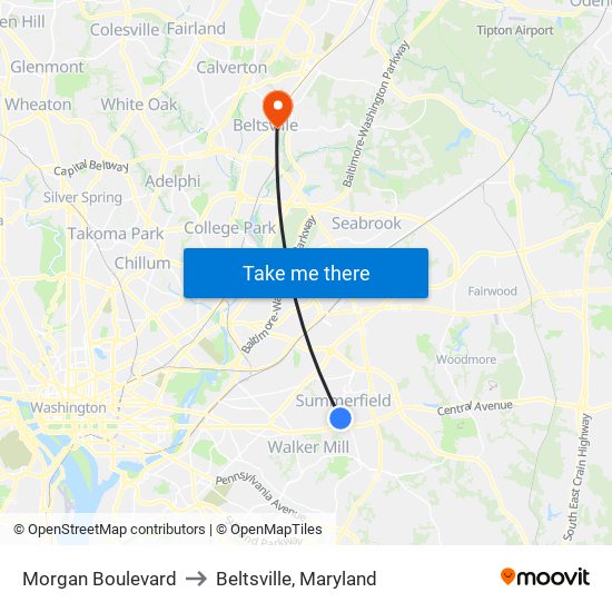 Morgan Boulevard to Beltsville, Maryland map