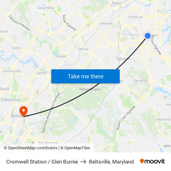 Cromwell Station / Glen Burnie to Beltsville, Maryland map