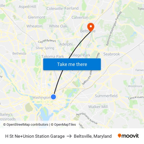 H St Ne+Union Station Garage to Beltsville, Maryland map