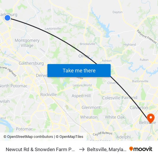 Newcut Rd & Snowden Farm Pkwy to Beltsville, Maryland map