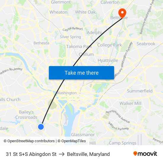 31 St S+S Abingdon St to Beltsville, Maryland map