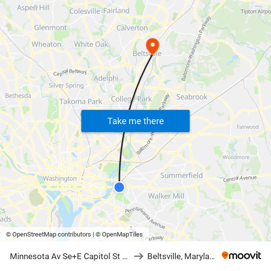 Minnesota Av Se+E Capitol St SE to Beltsville, Maryland map