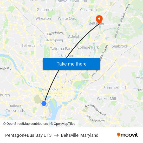 Pentagon+Bus Bay U13 to Beltsville, Maryland map