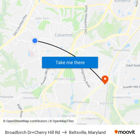 Broadbirch Dr+Cherry Hill Rd to Beltsville, Maryland map