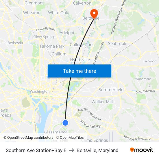 Southern Ave Station+Bay E to Beltsville, Maryland map