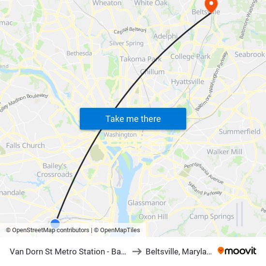 Van Dorn St Metro Station - Bay A to Beltsville, Maryland map