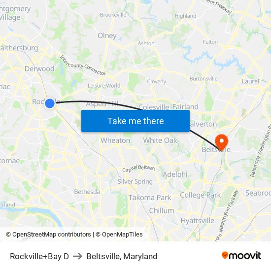 Rockville+Bay D to Beltsville, Maryland map