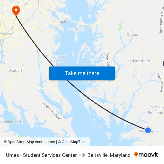 Umes - Student Services Center to Beltsville, Maryland map