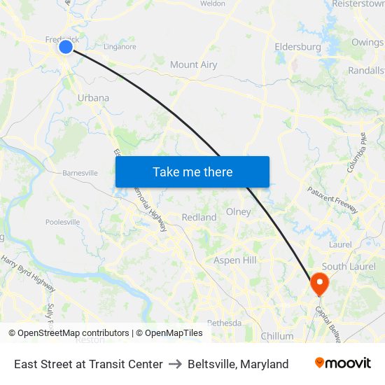 East Street at Transit Center to Beltsville, Maryland map