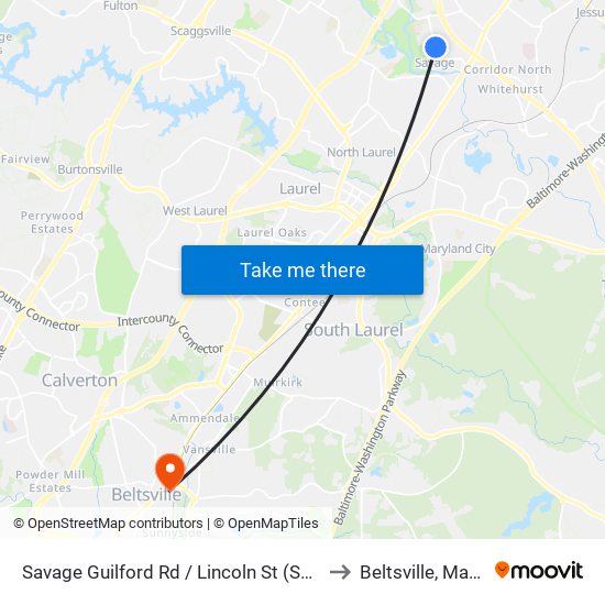 Savage Guilford Rd / Lincoln St (Southbound) to Beltsville, Maryland map