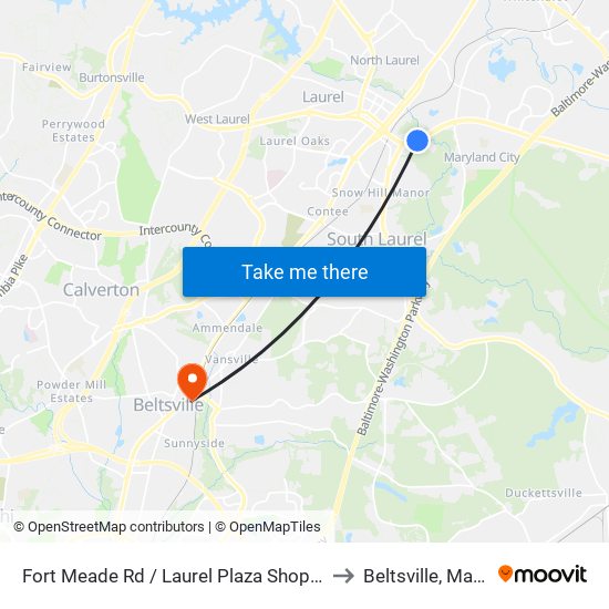 Fort Meade Rd / Laurel Plaza Shopping Center to Beltsville, Maryland map