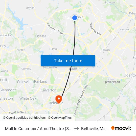 Mall In Columbia / Amc Theatre (Southbound) to Beltsville, Maryland map