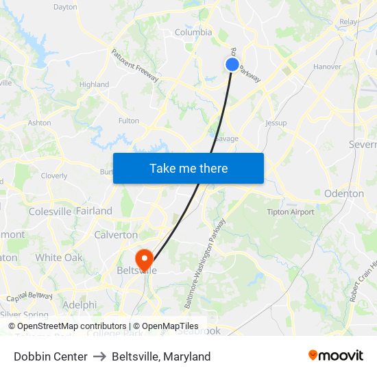 Dobbin Center to Beltsville, Maryland map