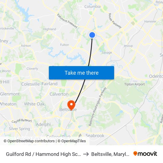 Guilford Rd / Hammond High School to Beltsville, Maryland map