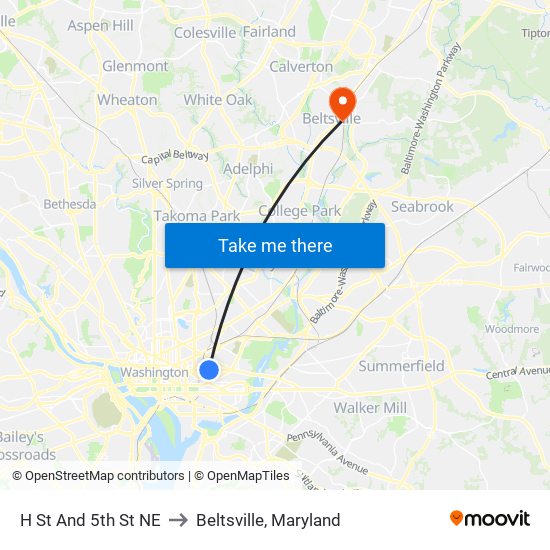 H St And 5th St NE to Beltsville, Maryland map