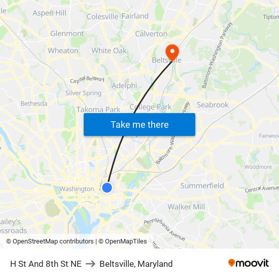 H St And 8th St NE to Beltsville, Maryland map