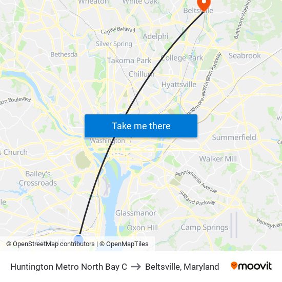 Huntington Metro North Bay C to Beltsville, Maryland map