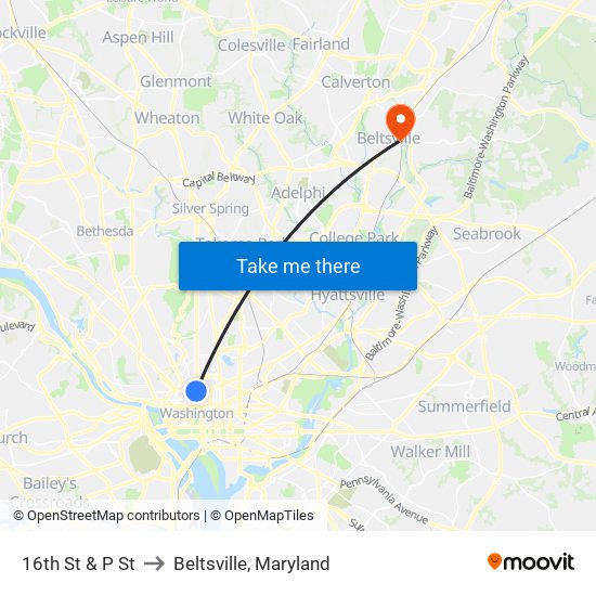 16th St & P St to Beltsville, Maryland map