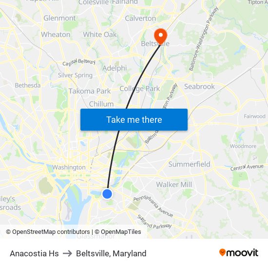 Anacostia Hs to Beltsville, Maryland map