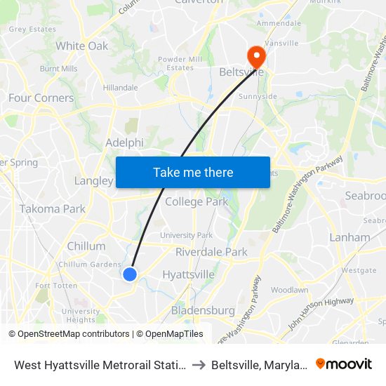 West Hyattsville Metrorail Station to Beltsville, Maryland map