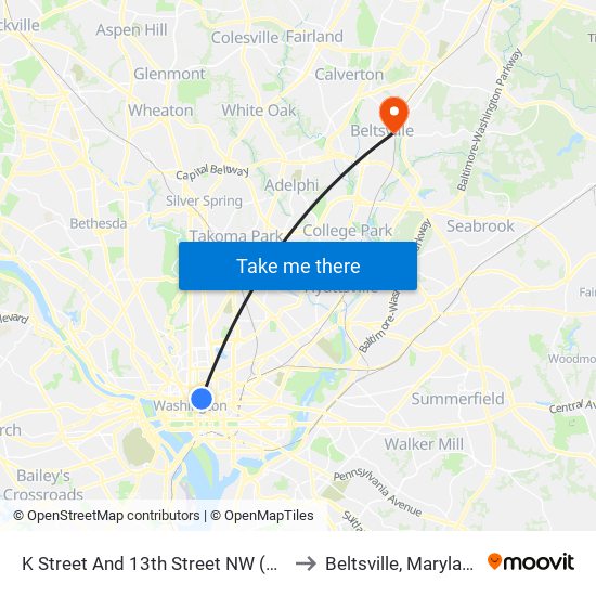 K Street And 13th Street NW (Eb) to Beltsville, Maryland map