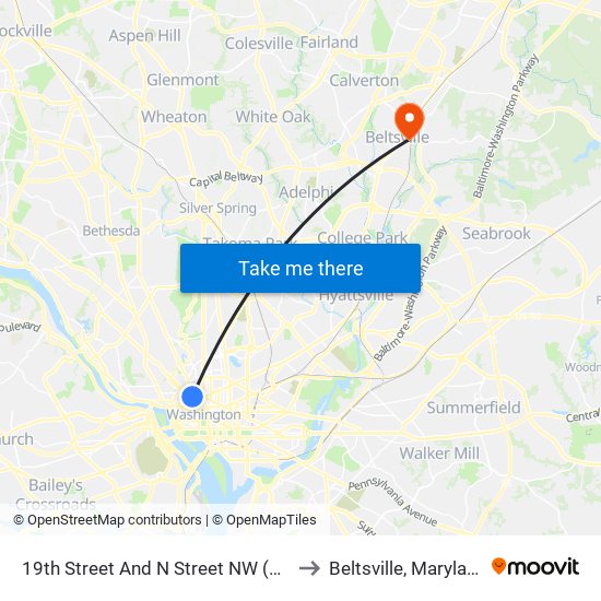 19th Street And N Street NW (Sb) to Beltsville, Maryland map