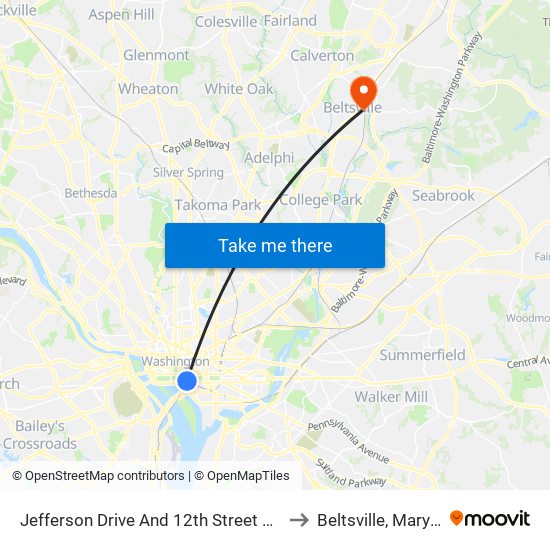 Jefferson Drive And 12th Street SW (Eb) to Beltsville, Maryland map