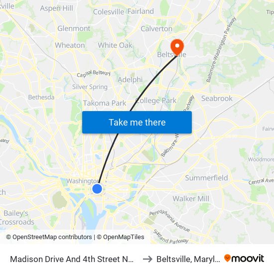 Madison Drive And 4th Street NW (Wb) to Beltsville, Maryland map