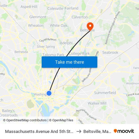 Massachusetts Avenue And 5th Street NW (Eb) to Beltsville, Maryland map