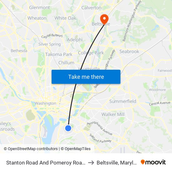 Stanton Road And Pomeroy Road SE to Beltsville, Maryland map