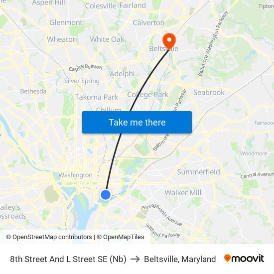 8th Street And L Street SE (Nb) to Beltsville, Maryland map