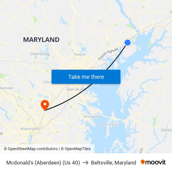Mcdonald's (Aberdeen) (Us 40) to Beltsville, Maryland map