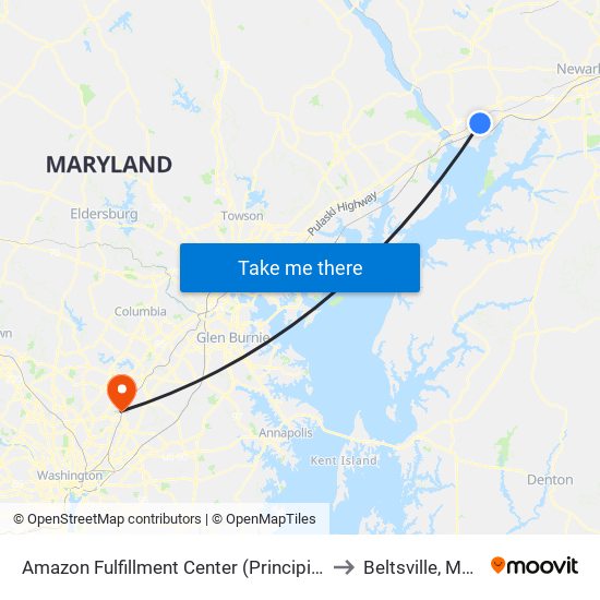 Amazon Fulfillment Center (Principio Pkwy West) to Beltsville, Maryland map