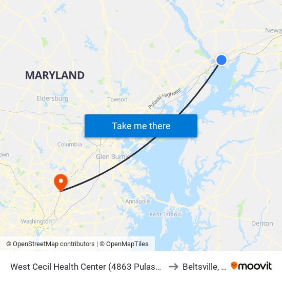 West Cecil Health Center (4863 Pulaski Hwy/Us 40 at Roundabout) to Beltsville, Maryland map