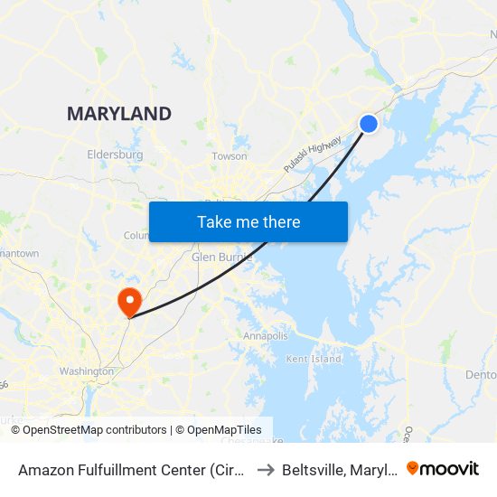 Amazon Fulfuillment Center (Cirelli Ct) to Beltsville, Maryland map