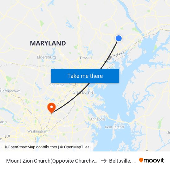 Mount Zion Church(Opposite Churchville Rd/Rt 22 & Andreas Dr) to Beltsville, Maryland map