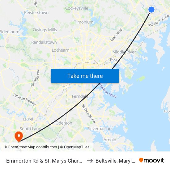 Emmorton Rd & St. Marys Church Rd to Beltsville, Maryland map